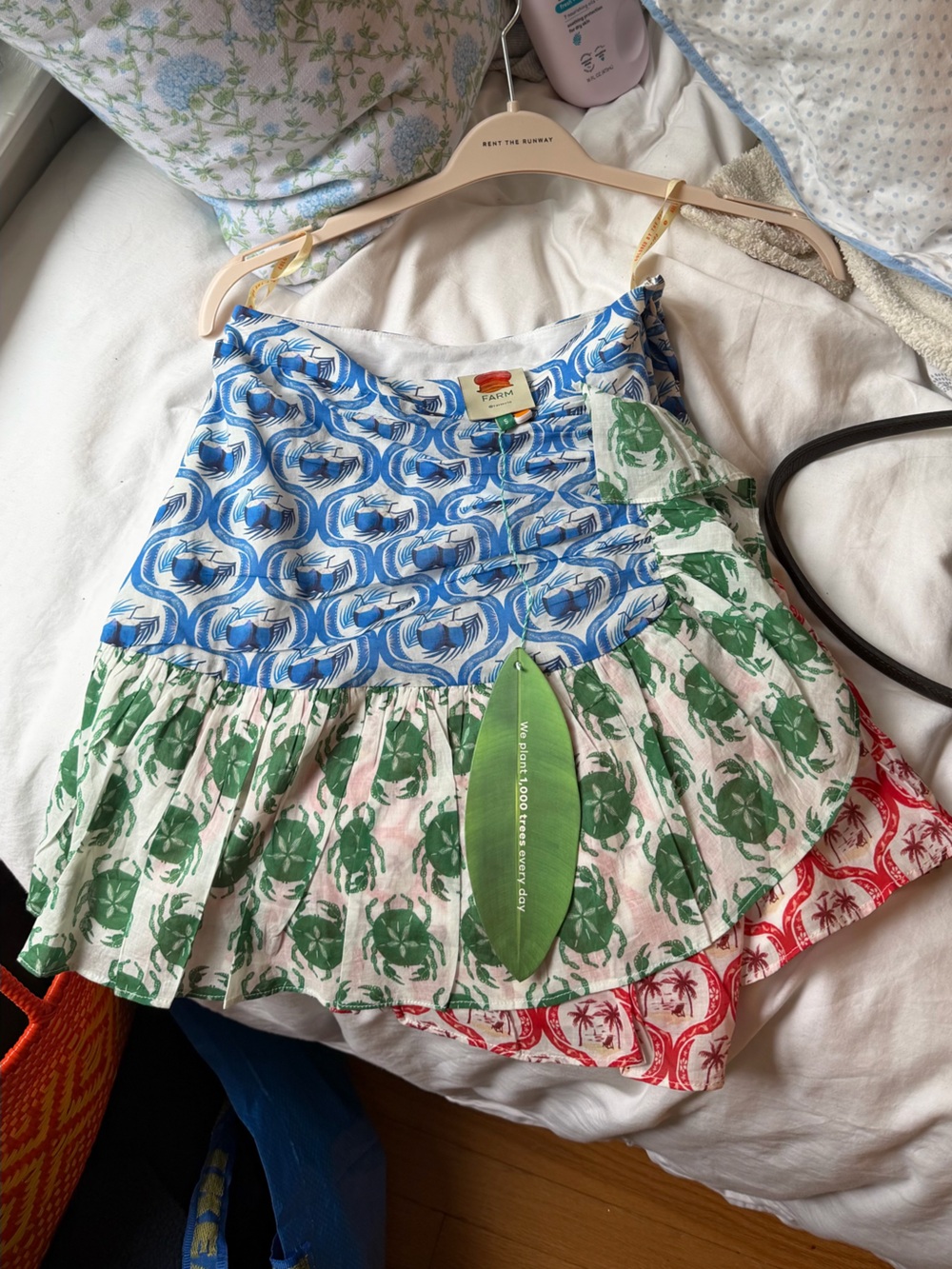 FARM Rio Blue and Green Mixed-Print Sundress